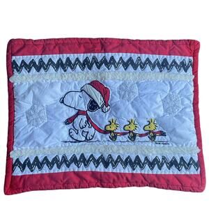 Peanuts Snoopy Christmas Quilted Pillow Cover Panel 26x21 Santa Hat Holiday